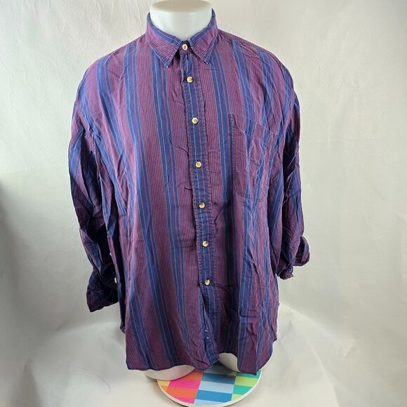 Christian Dior Shirt Mens XL Purple Blue Striped Button Up Rayon Made in USA VTG - Picture 1 of 10